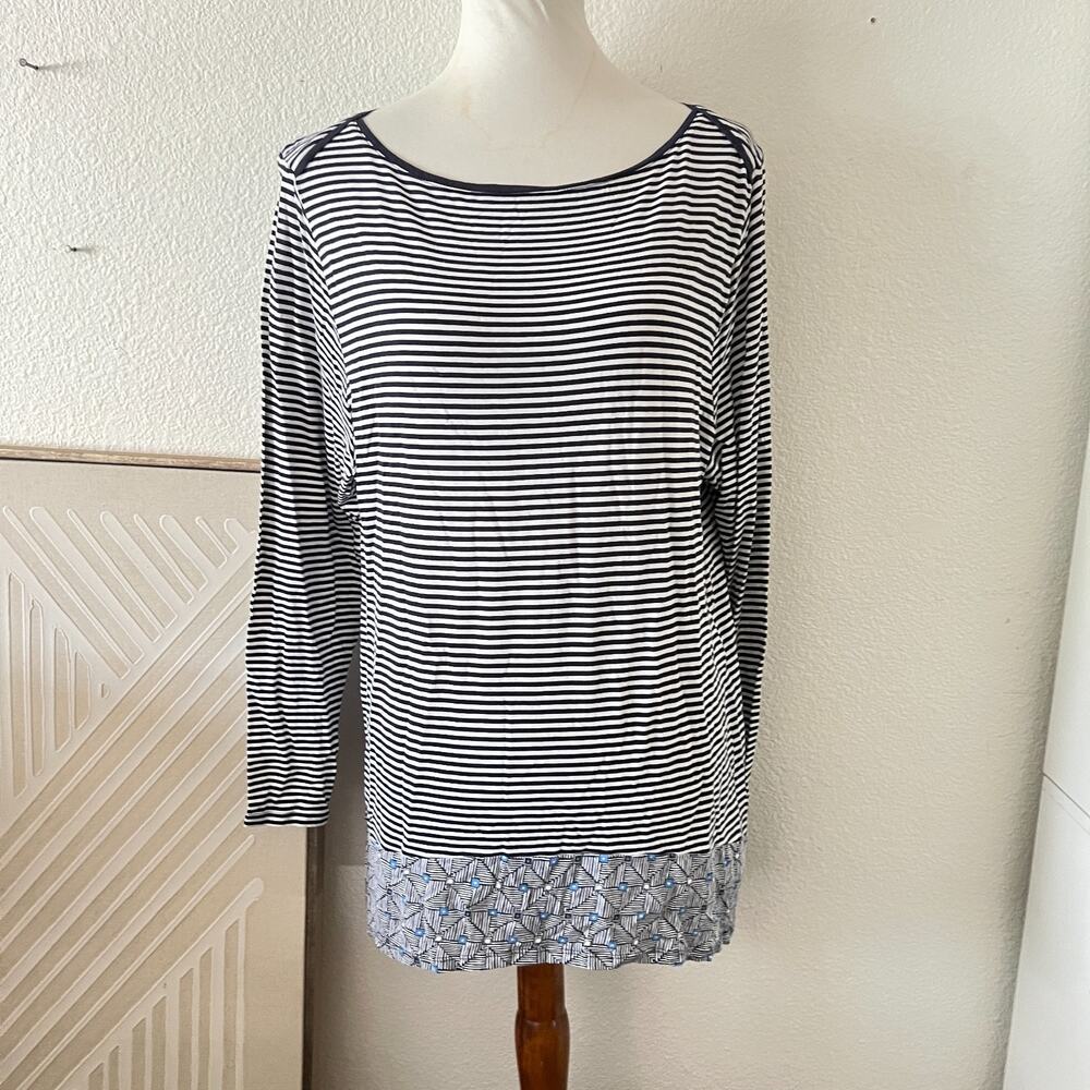 J.Jill Womens Striped Layered Long Sleeve Blouse Sz XL Pima Cotton Modal Coastal